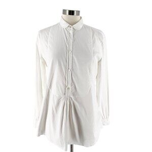 Burberry White Italian Stretch Cotton Bib Front Long Sleeve Collared Blouse US6